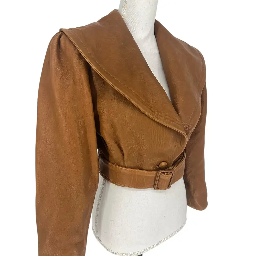 FRAME Cropped Pebbled Leather Belted Jacket‎